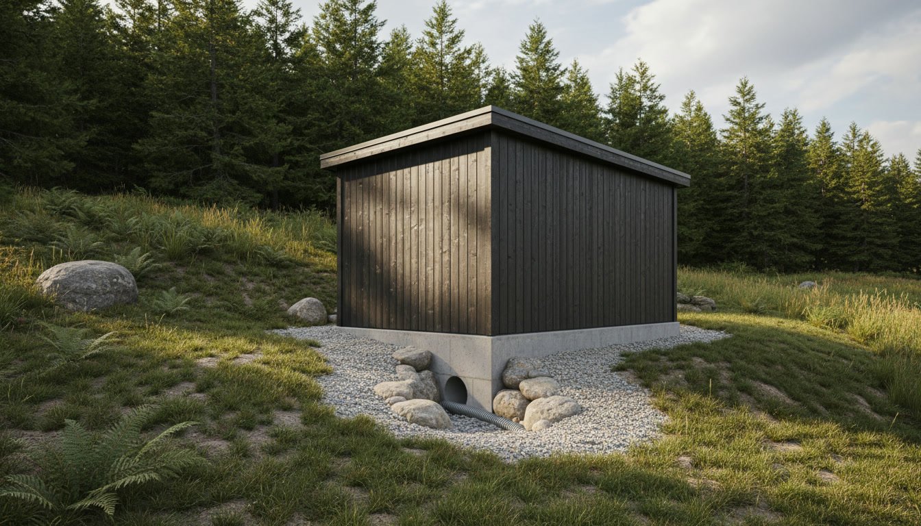 Proper sauna foundation with drainage slope for weather protection