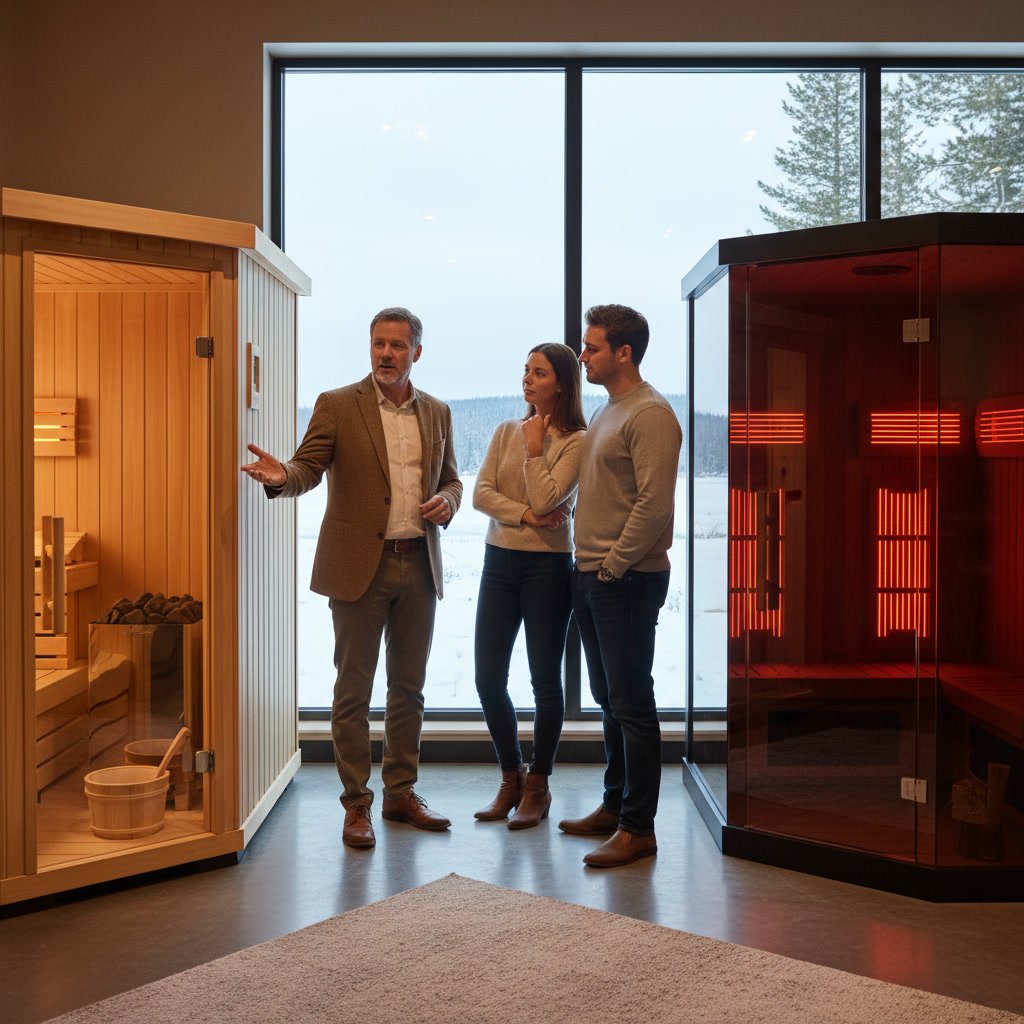 Home sauna installation showing electrical requirements and wood construction